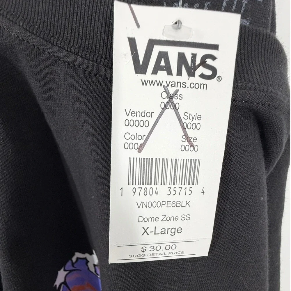 Vans Mens Dome Zone Short Sleeve Graphic T-Shirt Black Skull Sunset Loose Fit XL